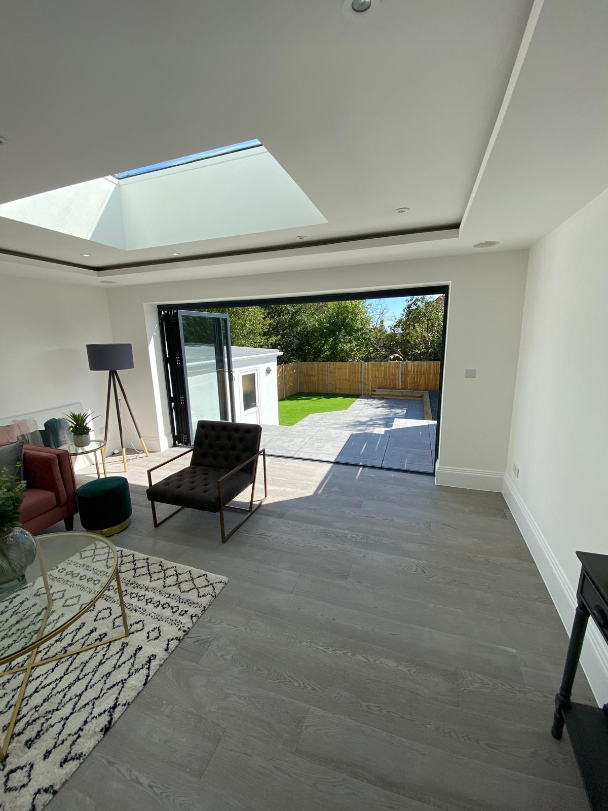 Finished open-plan living space built by Elite Brickwork & Construction in Sussex