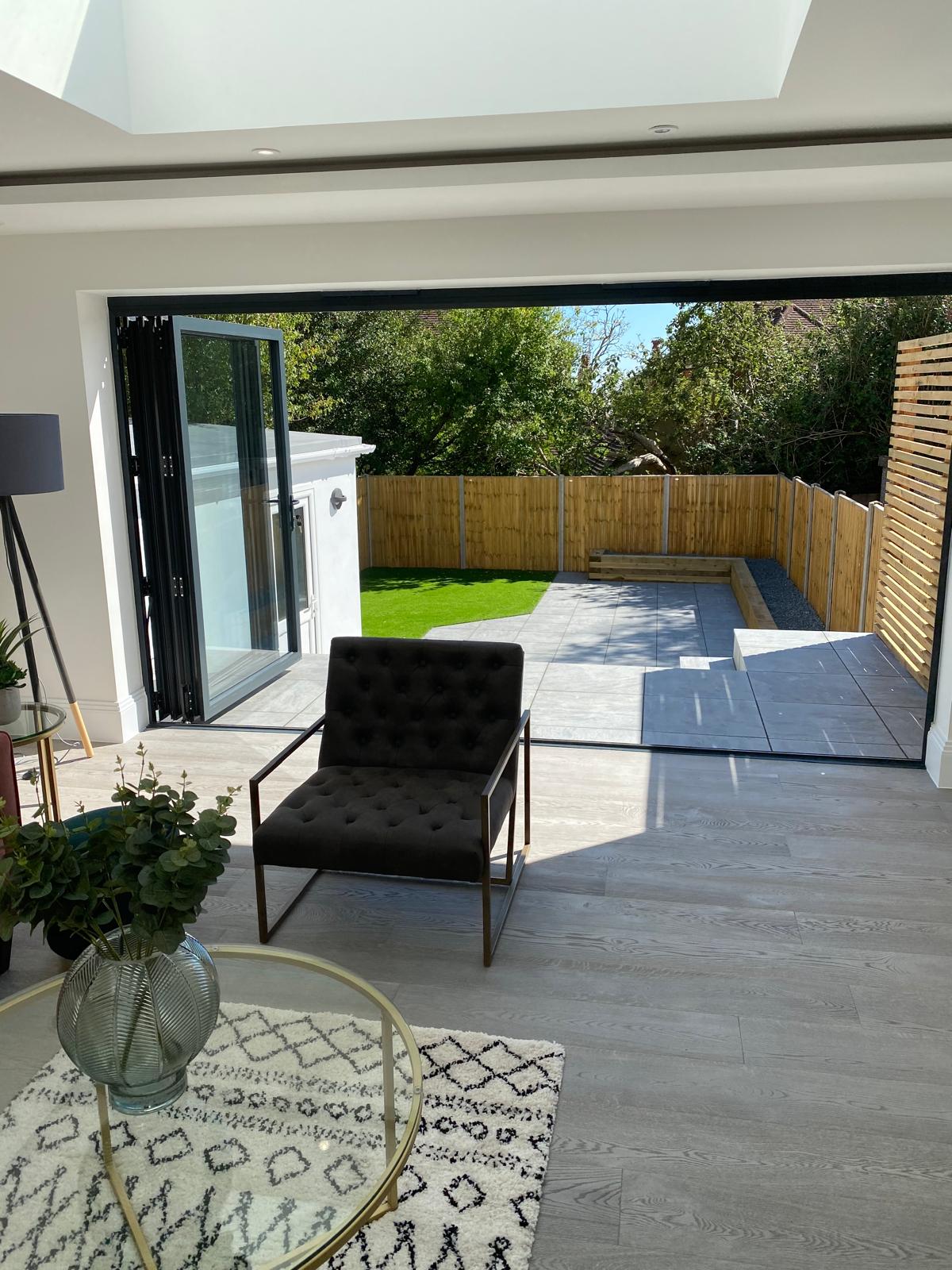 Finished house extension with bifold doors in Sussex
